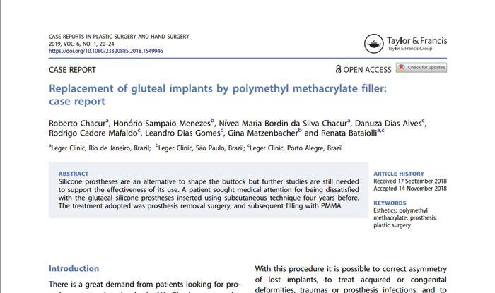 capa do artigo de Substituição de prótese de ilicone por PMMA no glúteo