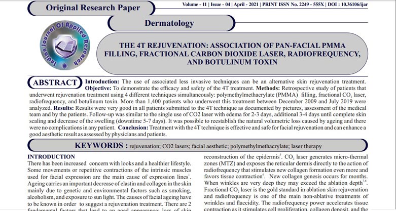 print screen da primeira página do artigo onde aparece titulo e resumo somente texto sobre rejuvenescimento 4t com associação de técnicas